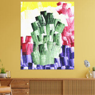 Lienzo Pintura abstracta con pinceladas en verde y púrpur