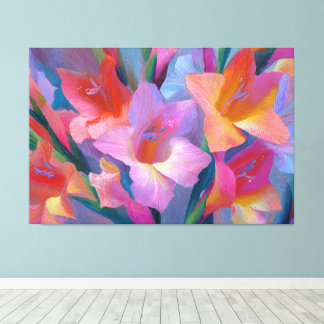 Lienzo Pintura abstracta de gladiolos rosados y azules Ar