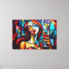 Lienzo Pintura abstracta de la mujer disfrutando del vino