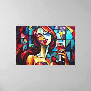 Lienzo Pintura abstracta de la mujer disfrutando del vino
