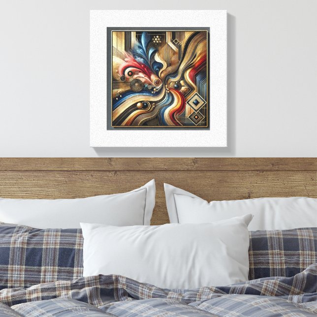 Lienzo Pintura abstracta de tela envuelta premium. (Insitu(Dormitorio))