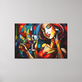 Lienzo Pintura abstracta de una mujer sosteniendo una cop