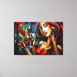 Lienzo Pintura abstracta de una mujer sosteniendo una cop