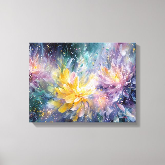 Lienzo Pintura abstracta floral vibrante con explosión (Anverso)