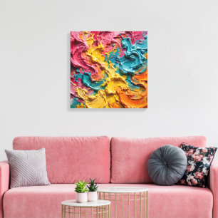 Lienzo Pintura abstracta tropical alegre - Fucsia, Turqu