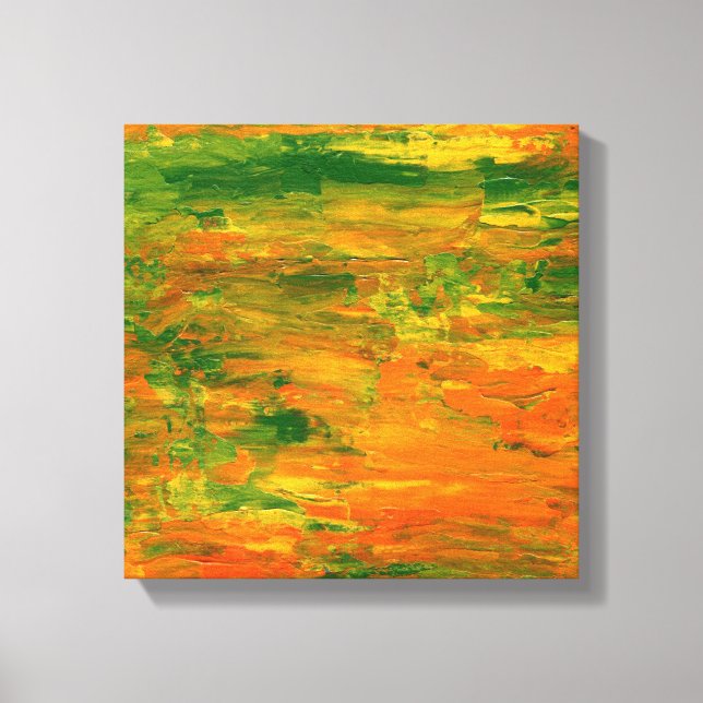Lienzo Pintura abstracta verde y naranja (Anverso)