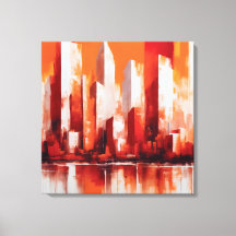 Pintura abstrata cidade cor vermelha e laranja