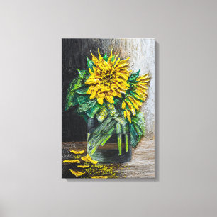 Lienzo Pintura Acrílica de Naturaleza Muerta de Girasoles