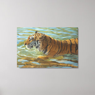 Lienzo Pintura acrílica de un gato grande nadando tigres