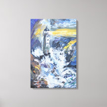 Pintura Acrílica Impasto de Faro en Mares Tempestu