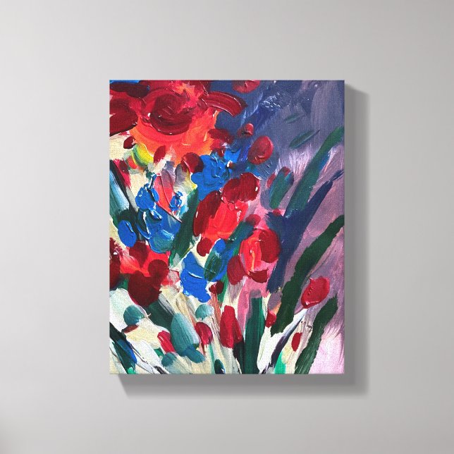 Lienzo Pintura acrílica moderna, flores rojas (Anverso)