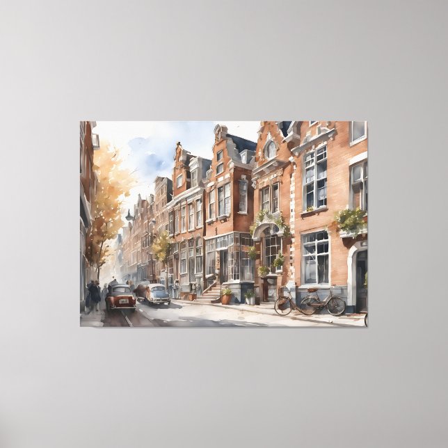 Lienzo pintura acuarela de Amsterdam (Anverso)