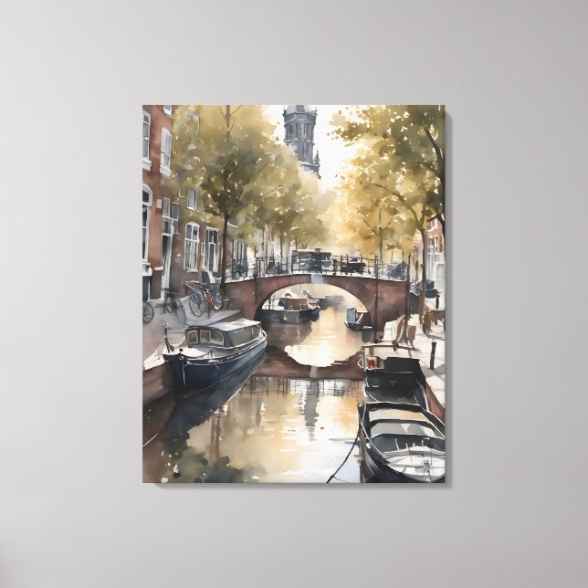 Lienzo pintura acuarela de Amsterdam (Anverso)