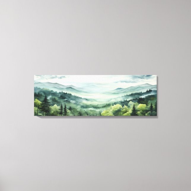 Lienzo Pintura acuarela del bosque de pinos Dramática Sun (Anverso)