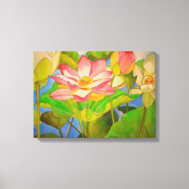 Lienzo pintura acuarela rosa Lotus (Anverso)