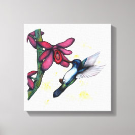 Lienzo pintura acuarela voladora colibrí