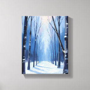 Lienzo Pintura al Acuarela de Bosque de Pinos Invernal