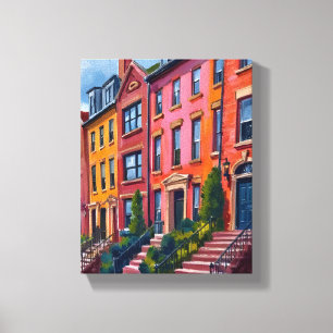 Lienzo Pintura al Acuarela de Calle de la Ciudad de Brown