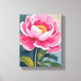 Lienzo Pintura al Acuarela de Flor de Peonía Rosa