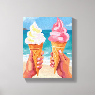 Lienzo Pintura al Acuarela de Helado Playa Océano