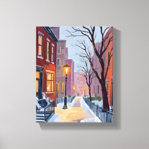 Lienzo Pintura al Acuarela de Invierno en North End Bosto