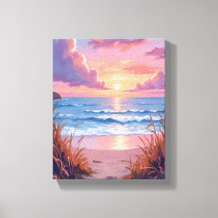 Lienzo Pintura al Acuarela de la Puesta de Sol en el Océa