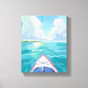 Lienzo Pintura al Acuarela de Lago en Kayak Azul