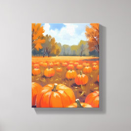 Lienzo Pintura al Acuarela de Parche de Calabaza de Otoño