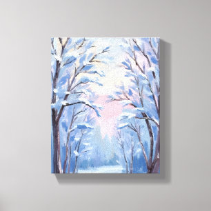 Lienzo Pintura al Acuarela del Bosque de Nieve Invernal