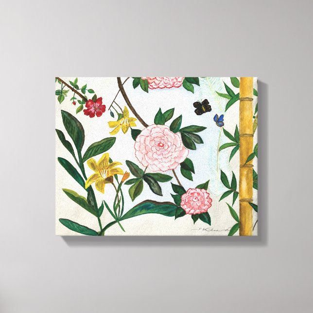 Lienzo PINTURA AL ACUARELA - Flores y Mariposas (Anverso)