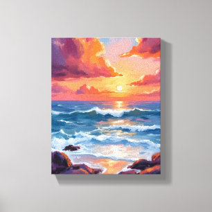 Lienzo Pintura al Acuarela Pastel de la Puesta de Sol en