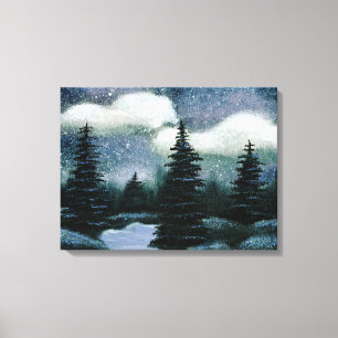 Lienzo Pintura al óleo azul del bosque, paisaje bonito de