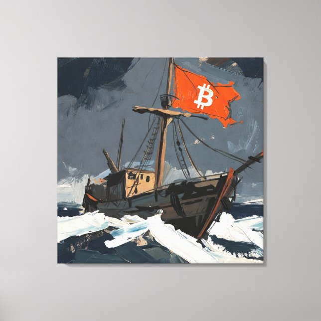 Lienzo "Pintura al óleo 'Bitcoin Sailing' #2" (Anverso)