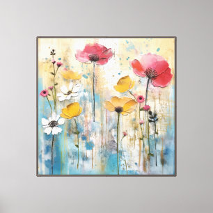 Lienzo Pintura al óleo con impasto de amapolas pastel