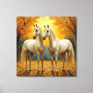 Lienzo pintura al óleo de caballos agradecidos
