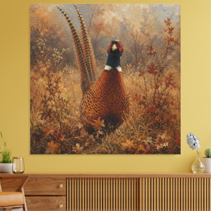 Lienzo Pintura al óleo de faisán de otoño