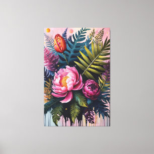 Lienzo Pintura al óleo de flores y hojas