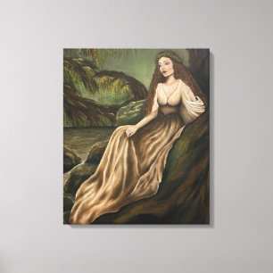 Lienzo Pintura al óleo de ninfa terrenal vintage y bosque