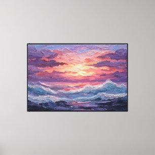 Lienzo Pintura al óleo de paisaje marino al atardecer – A