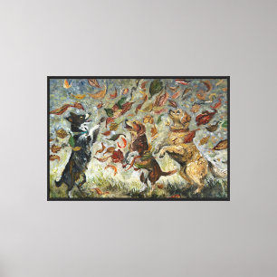 Lienzo Pintura al óleo de perros Golden Retriever con col