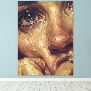 Lienzo Pintura al óleo de retrato llorando — Textura emoc