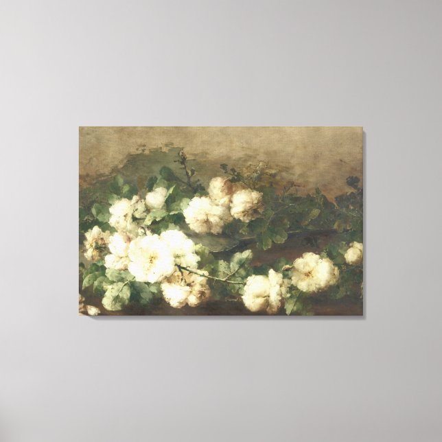 Lienzo Pintura al óleo de rosas blancas vintage (Anverso)
