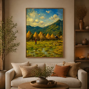 Lienzo Pintura al óleo del campo vietnamita, campo de arr