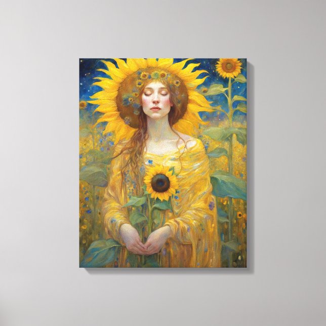 Lienzo Pintura Art Nouveau de una mujer girasol (Anverso)