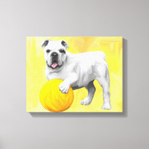 Lienzo Pintura artística acuarela de Bulldog jugando con 