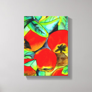 Lienzo Pintura artística original acuarela de manzanas ro