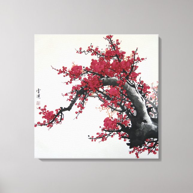 Lienzo Pintura china de cerezo en flor (2 lienzos) (Anverso)