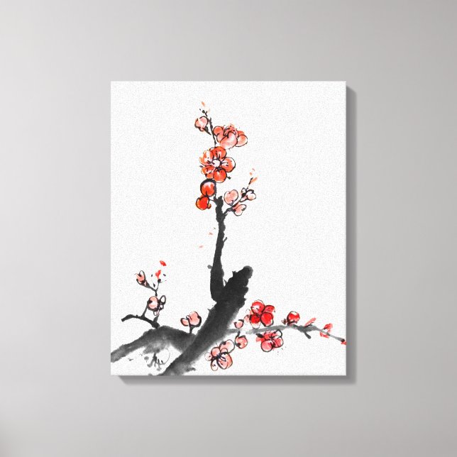 Lienzo Pintura china de flores, flor de ciruela (Anverso)