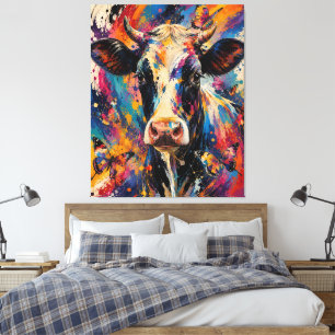 Lienzo Pintura Colorida de Vaca Abstracta con Mariposas