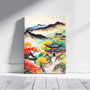 Lienzo Pintura con tinta de paisaje coreano